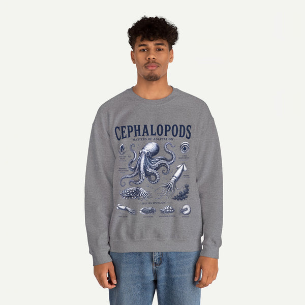 Cephalopods Crewneck Sweatshirt — Vintage Marine Biology Octopus Illustration