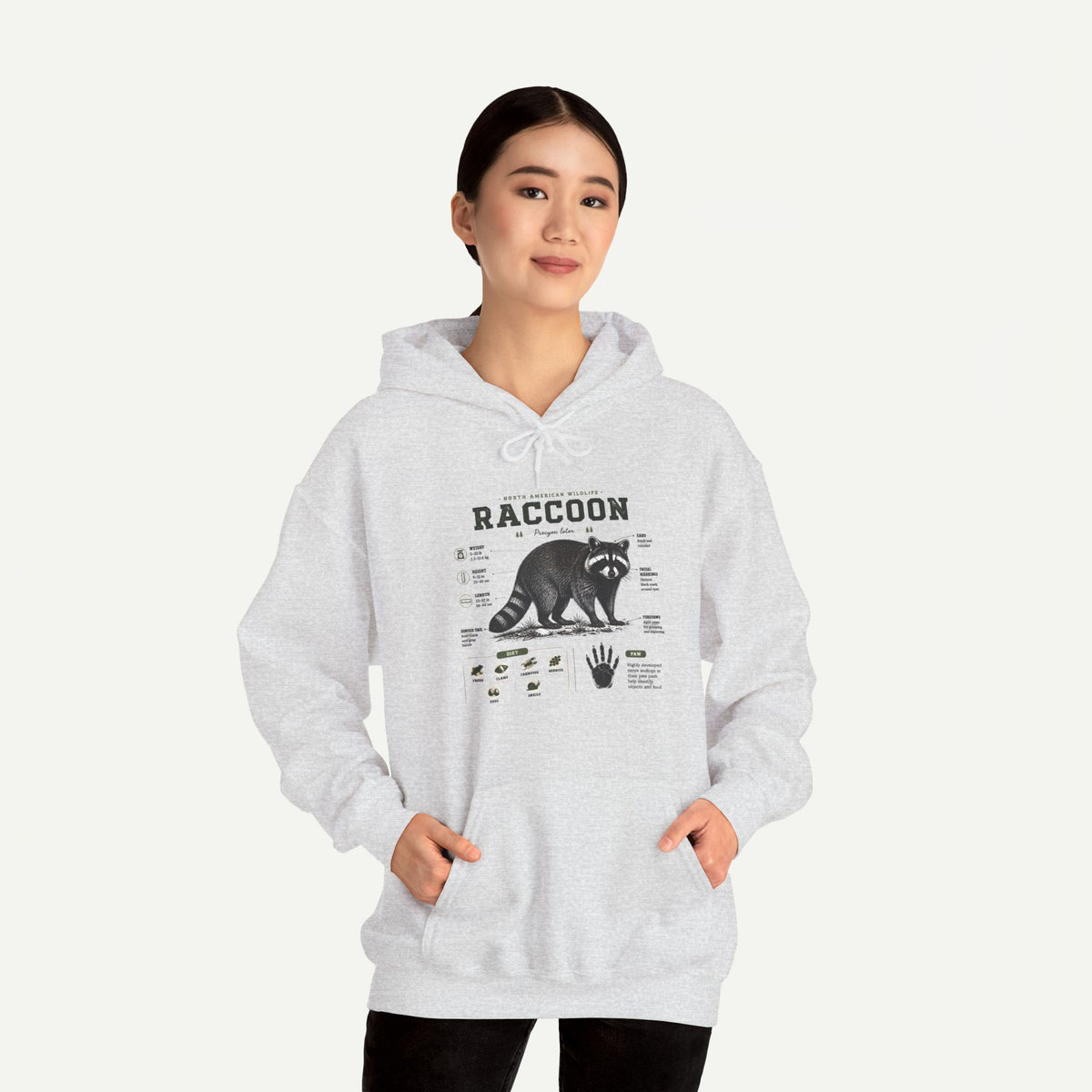 Raccoon Anatomy Hoodie — Vintage Wildlife Illustration Sweatshirt