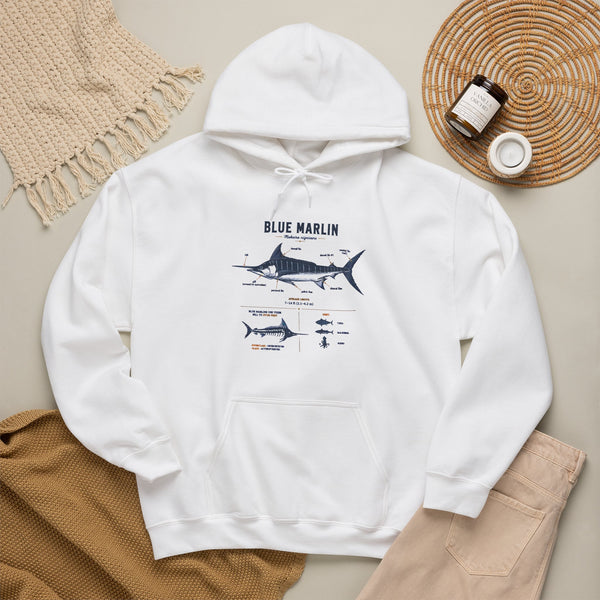 Blue Marlin Illustration Hoodie – Marine Species Diagram Fishing Sweatshirt
