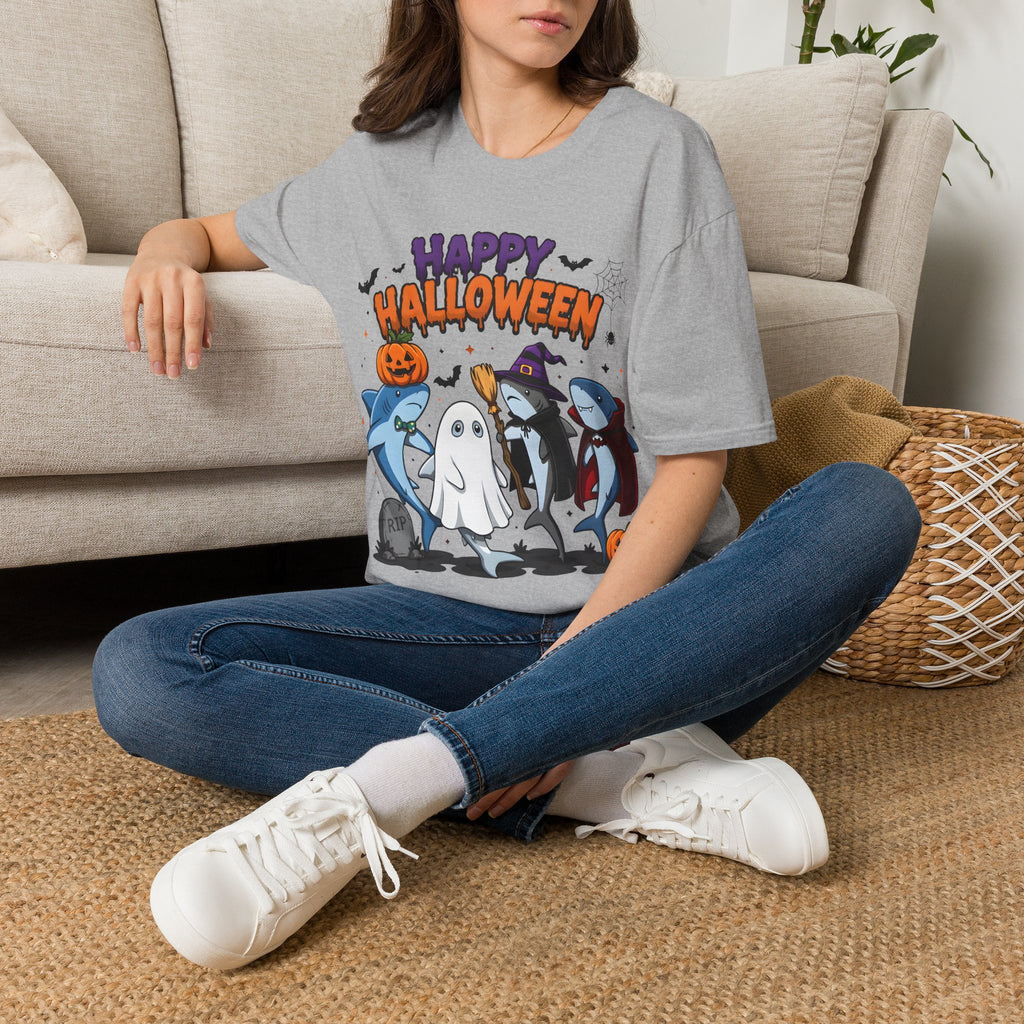 Happy Halloween T-Shirt — Cute Shark, Ghost & Pumpkin Holiday Tee