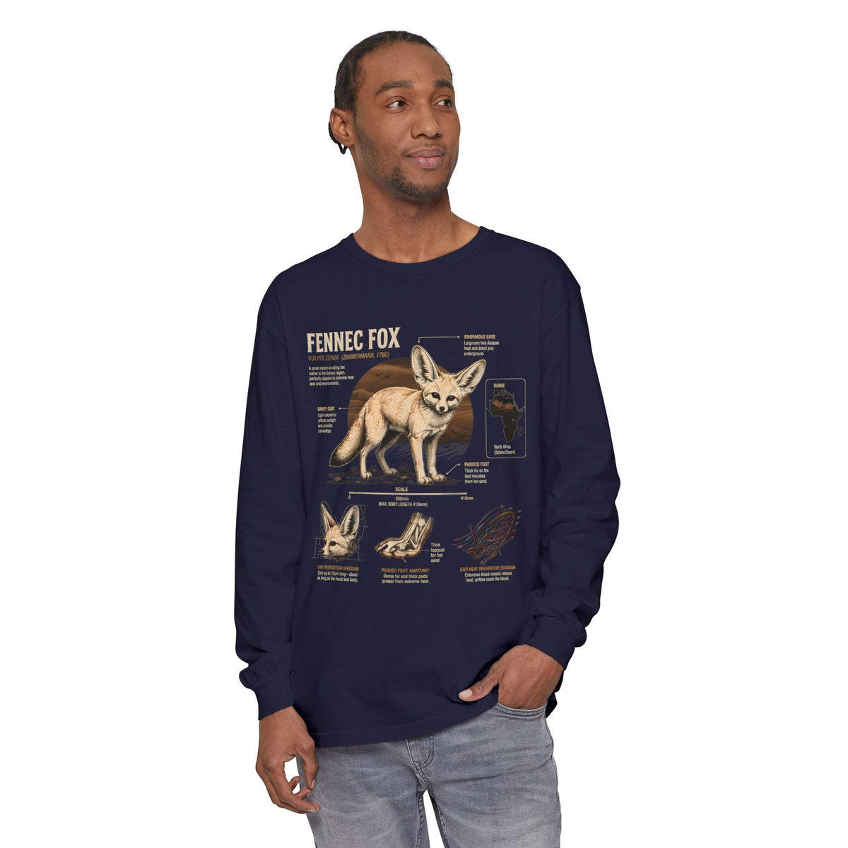 Fennec Fox Anatomy Long Sleeve Tee — Wildlife Anatomy Graphic Shirt