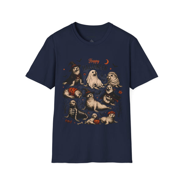 Halloween Seal Crewneck T-Shirt — Happy Halloween Cute Spooky Seal Pals