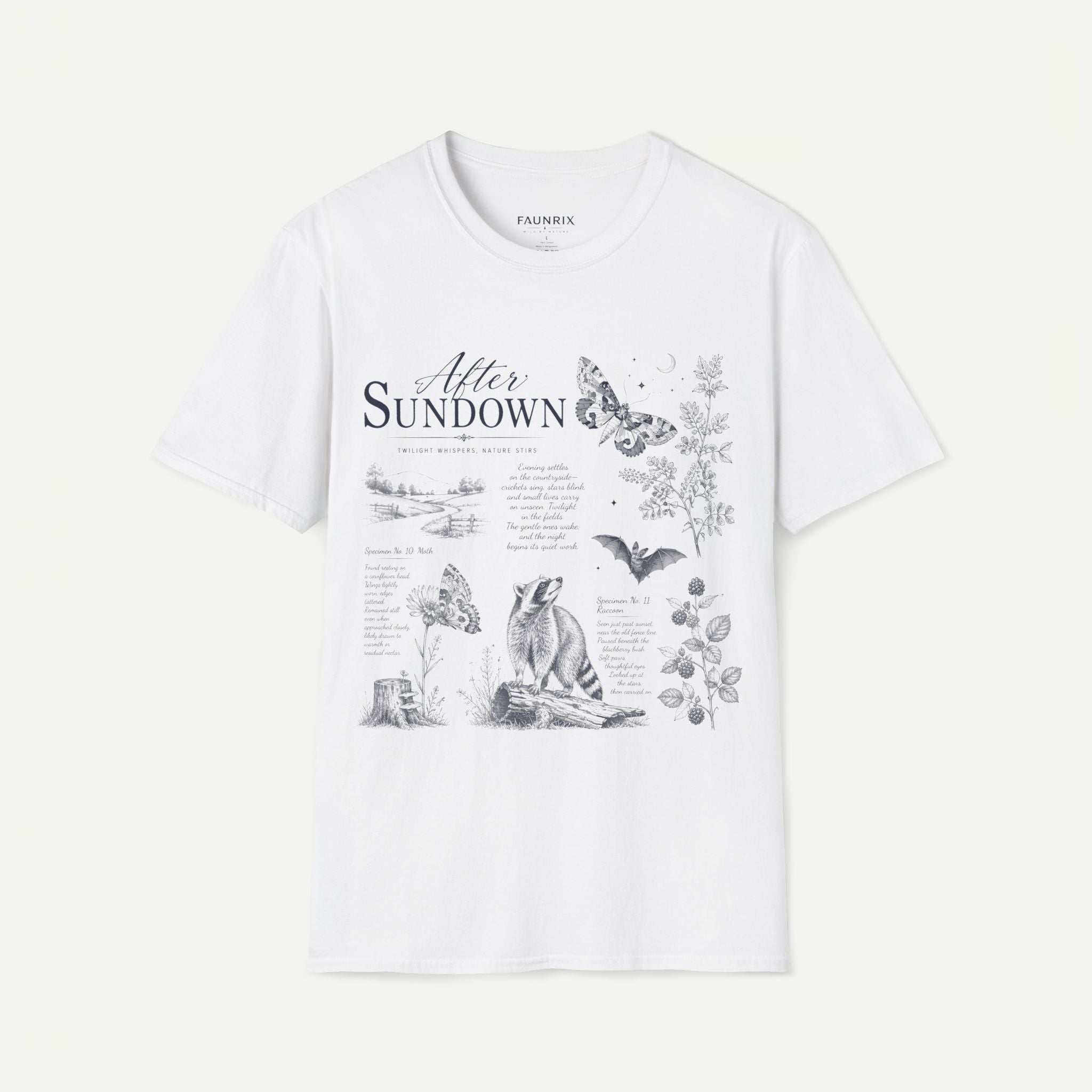 After Sundown T-Shirt — Vintage Nightscape Tee with Butterfly & Nature Illustrations Secondary image