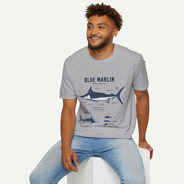 Blue Marlin Anatomy T-Shirt — Vintage Marine Fish Illustration Tee