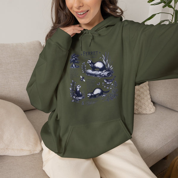 Ferret Vintage Illustration Hoodie — Retro Wildlife Graphic Sweatshirt