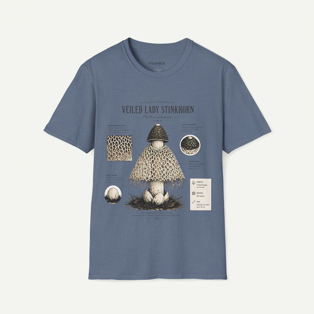 Veiled Lady Stinkhorn Mushroom Tee — Botanical Mycology Anatomy T-Shirt