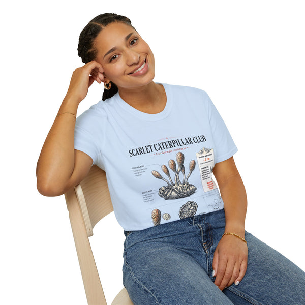 Scarlet Caterpillar Club Tee — Vintage Entomology Mushroom Graphic T-Shirt