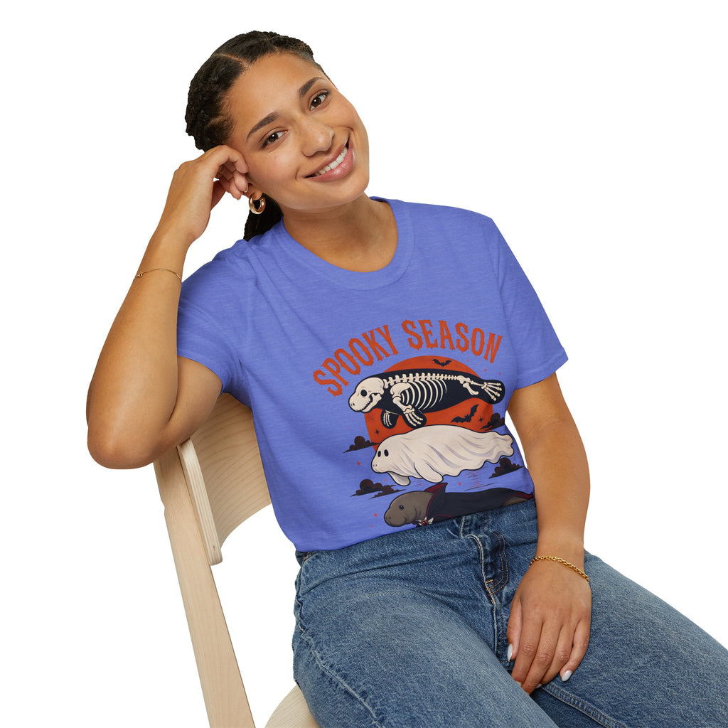 Spooky Season T-Shirt – Retro Skeleton Manatee Halloween Tee