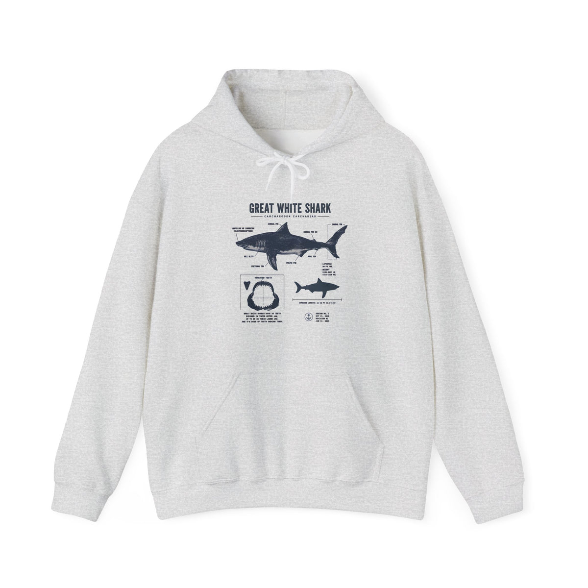 Shark Diagram Hoodie — Great White Shark Anatomy Graphic Sweatshirt