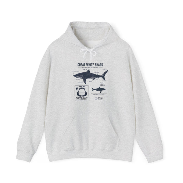 Shark Diagram Hoodie — Great White Shark Anatomy Graphic Sweatshirt