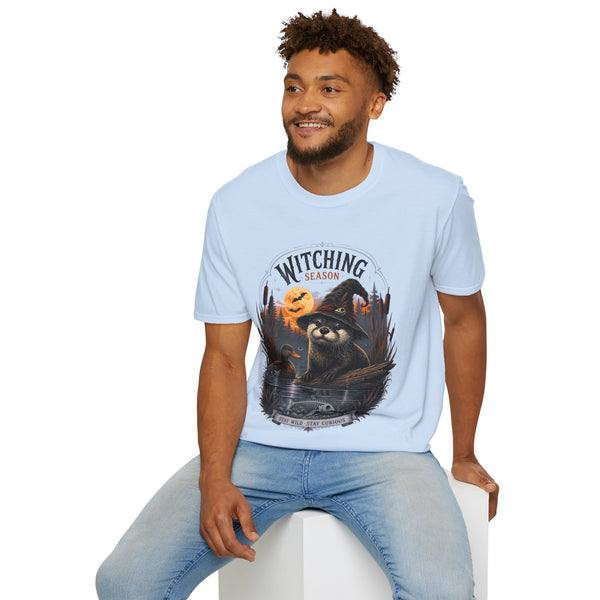 Witching Season T-Shirt — Halloween Witch Raccoon Graphic Tee
