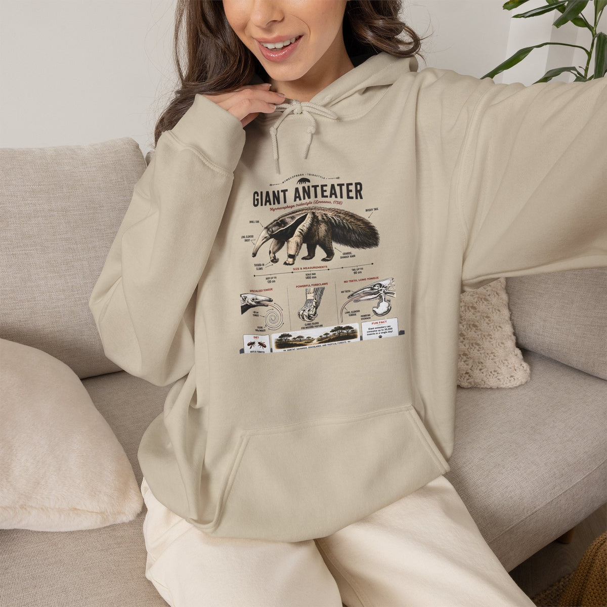 Giant Anteater Anatomy Hoodie — Illustrated Wildlife Diagram Sweatshirt