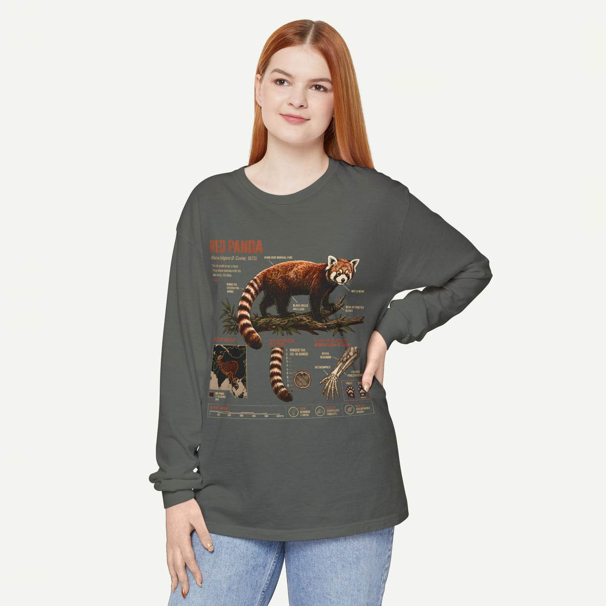 Red Panda Illustrated Long Sleeve Tee — Wildlife Field Guide Shirt