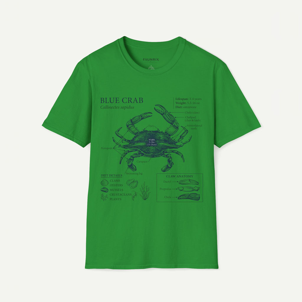 Crab Anatomy T-Shirt — Vintage Blue Crab Illustration Tee