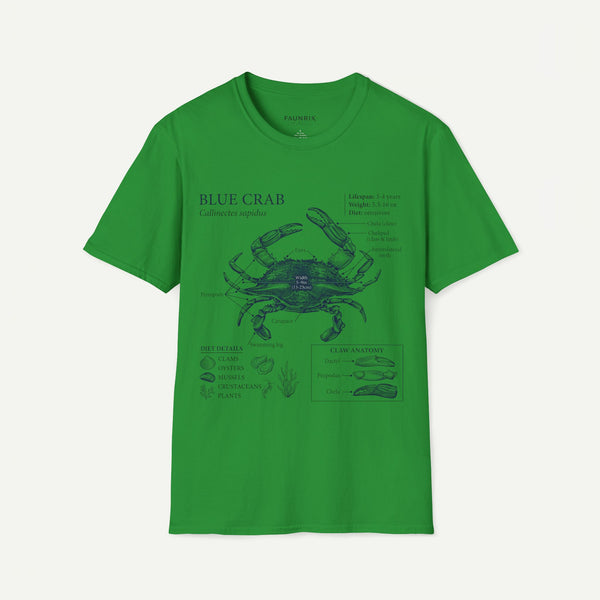 Crab Anatomy T-Shirt — Vintage Blue Crab Illustration Tee