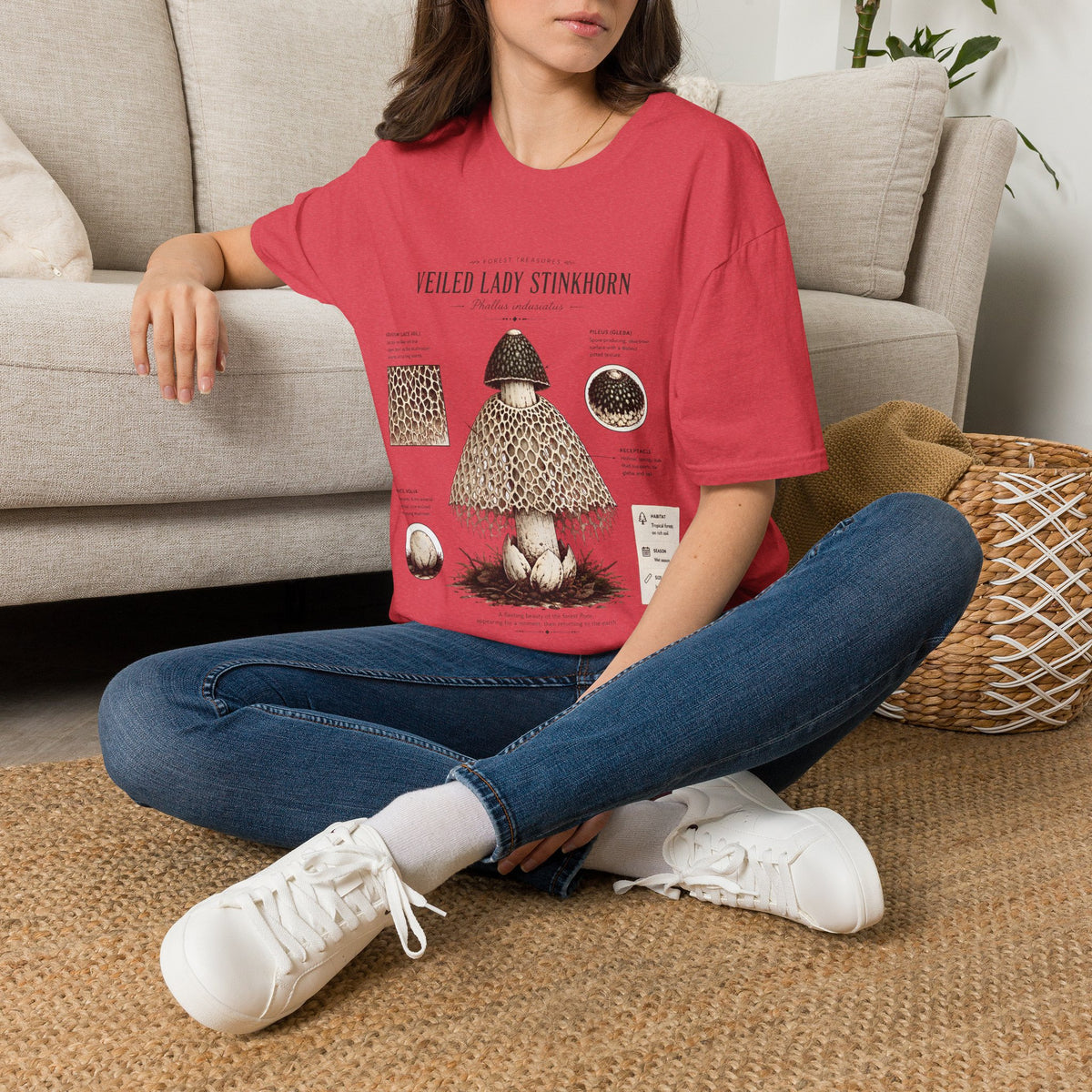 Veiled Lady Stinkhorn Mushroom Tee — Botanical Mycology Anatomy T-Shirt