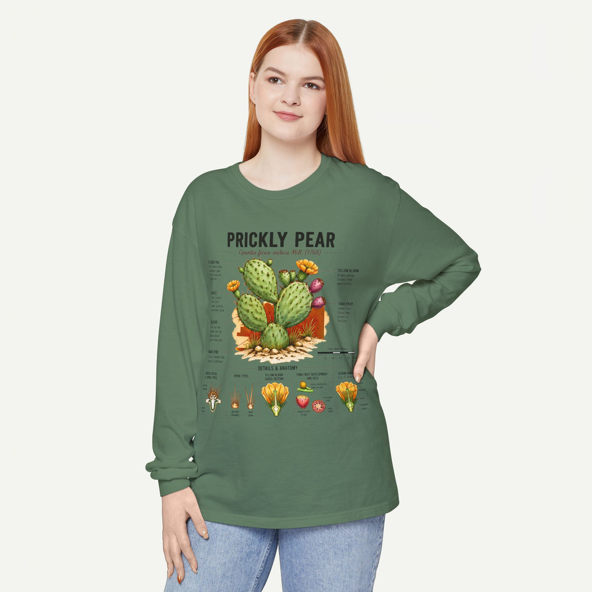 Prickly Pear Botanical Long Sleeve T-Shirt — Cactus Illustration & Plant Facts