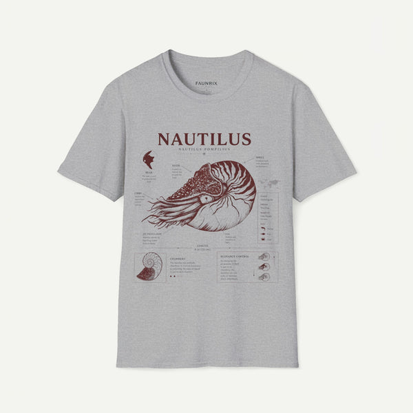 Nautilus Shell  Anatomy Graphic T-Shirt — Vintage Marine Biology Illustration