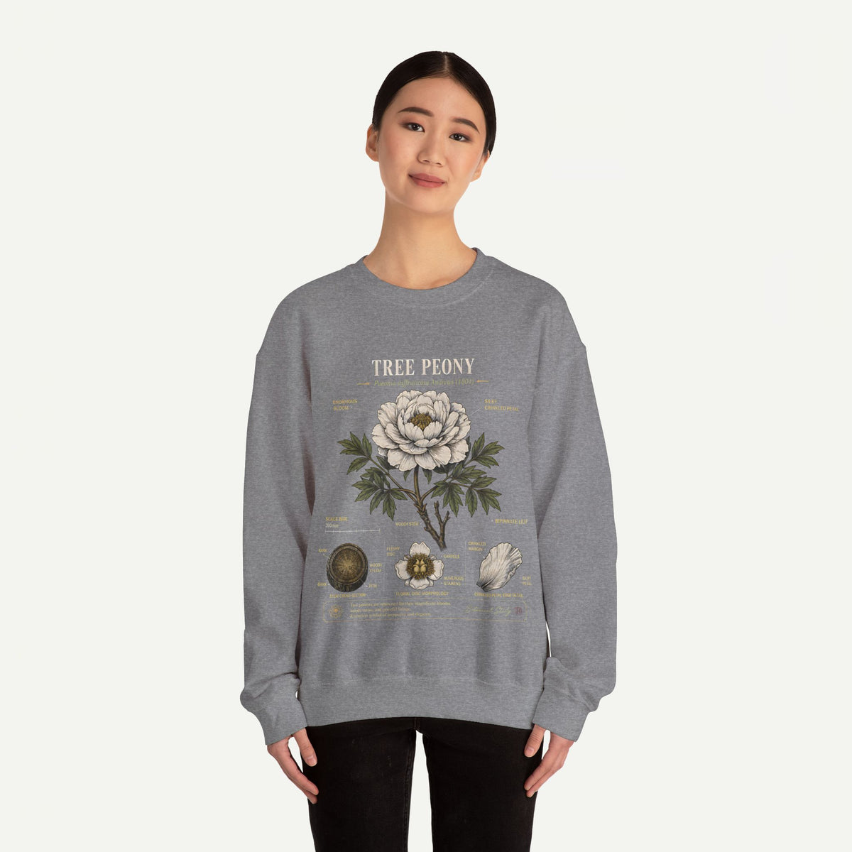 Tree Peony Botanical Sweatshirt — Vintage Flower Anatomy Crewneck