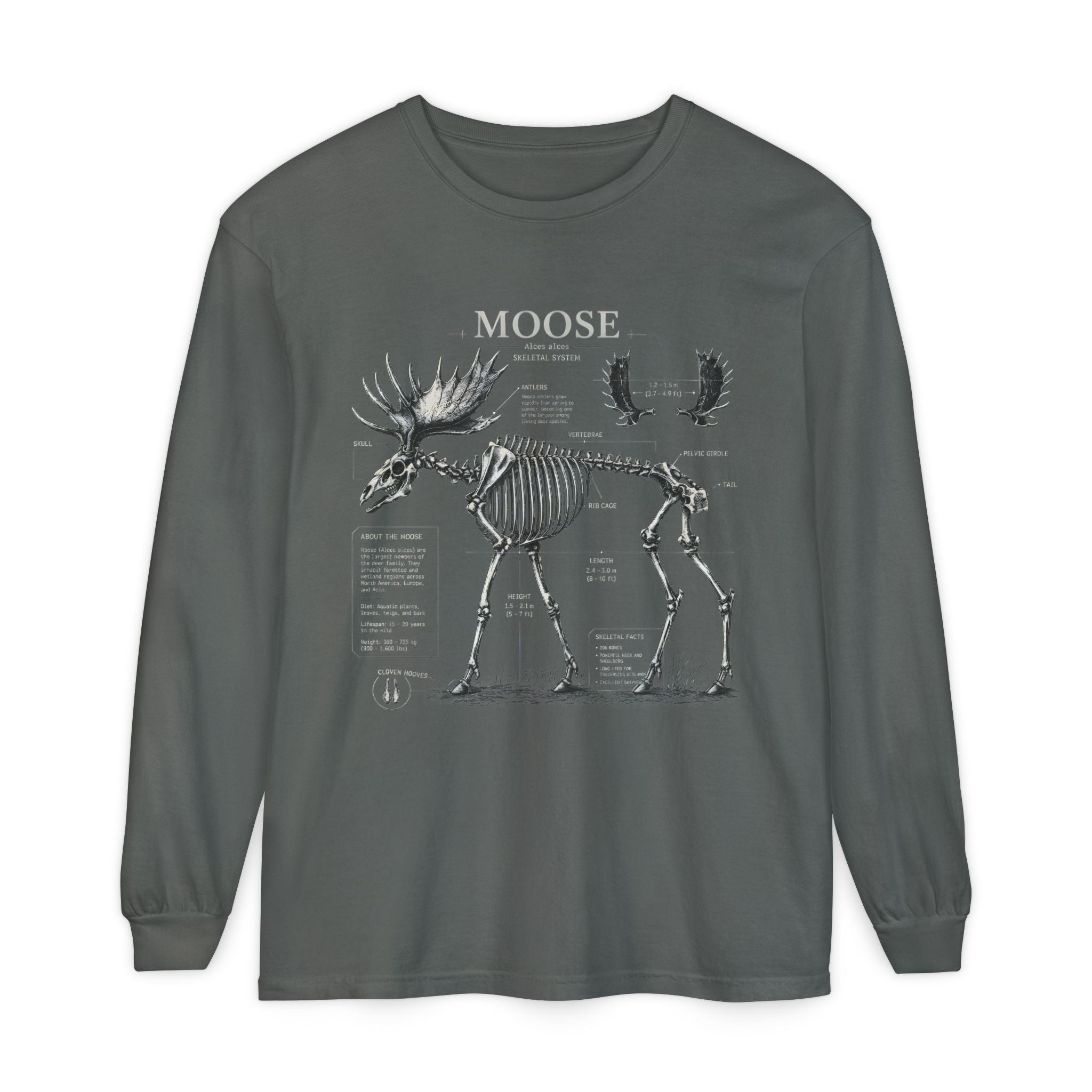 Moose Anatomy Long Sleeve Tee — Skeletal Diagram Graphic Shirt Secondary image