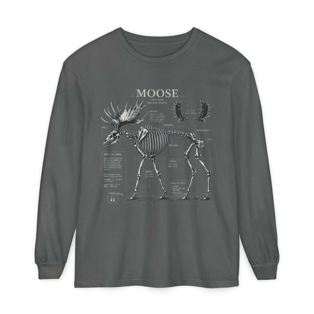 Moose Anatomy Long Sleeve Tee — Skeletal Diagram Graphic Shirt