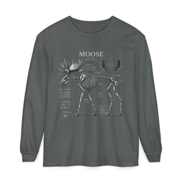 Moose Anatomy Long Sleeve Tee — Skeletal Diagram Graphic Shirt