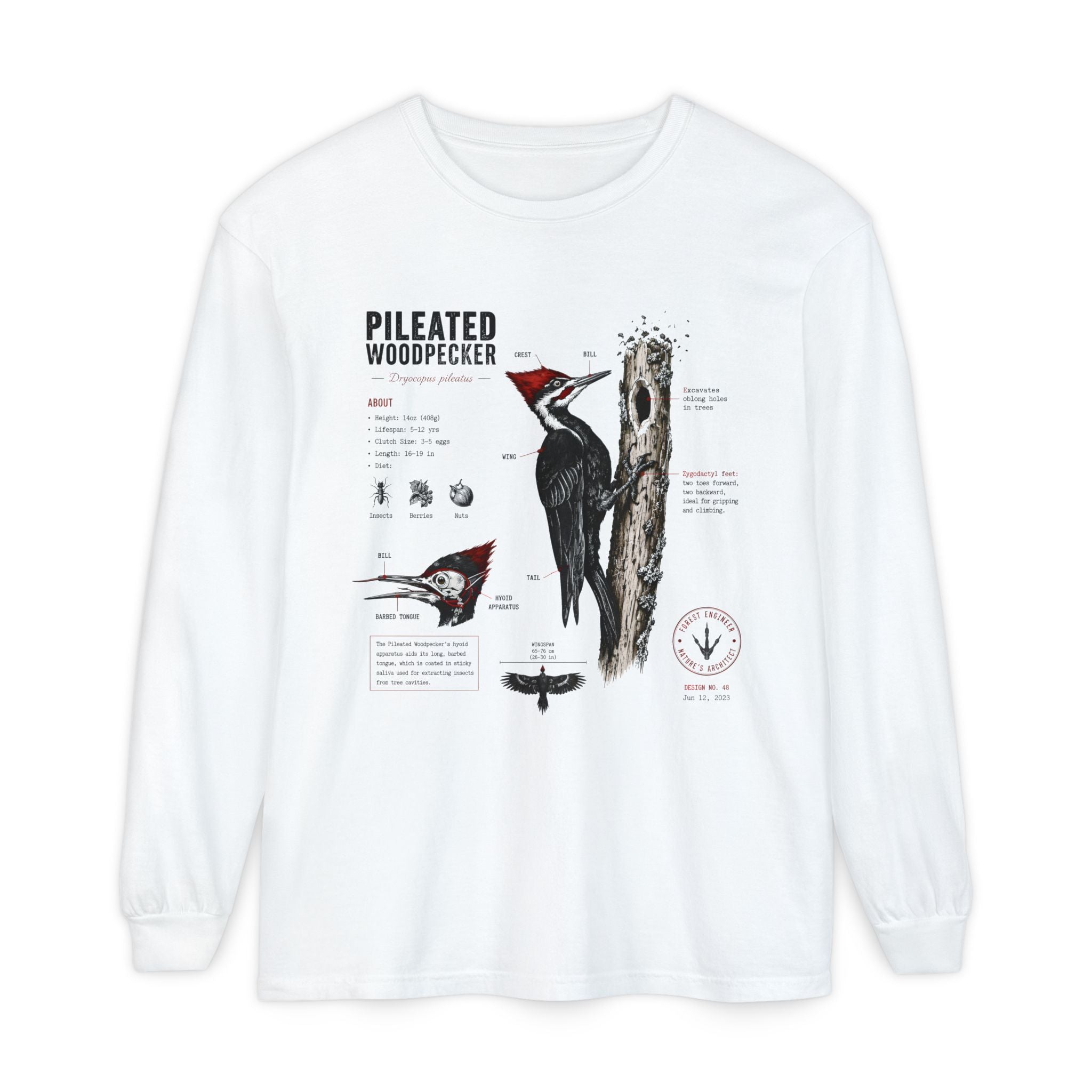 Pileated Woodpecker Anatomy Long Sleeve Tee Secondary image