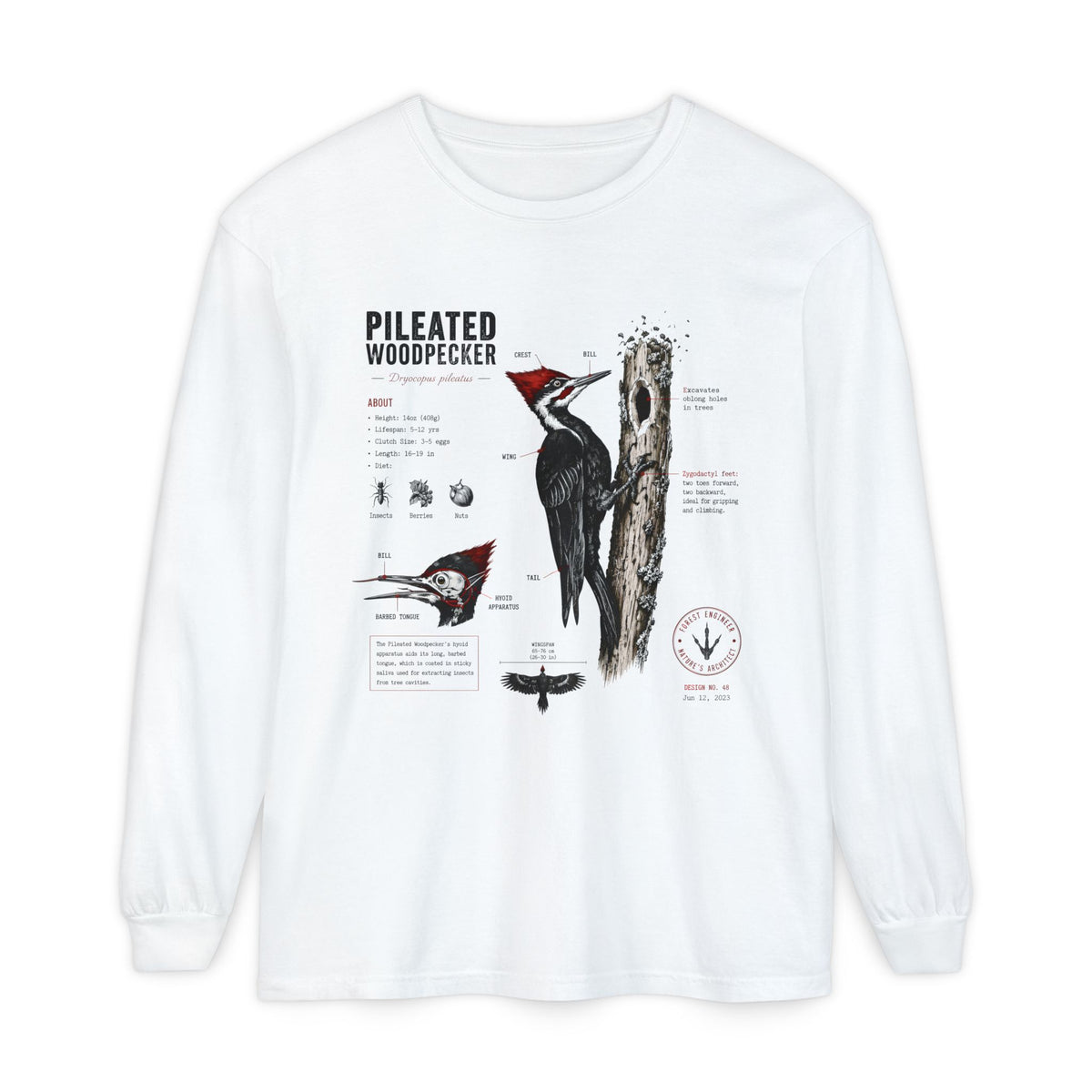 Pileated Woodpecker Anatomy Long Sleeve Tee