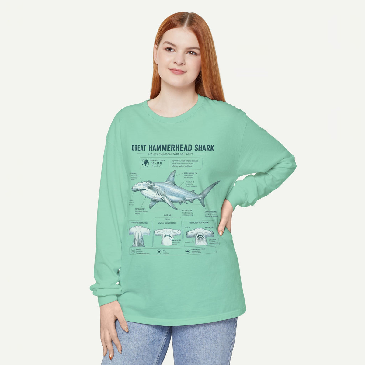 Great Hammerhead Shark Anatomy Long Sleeve Tee