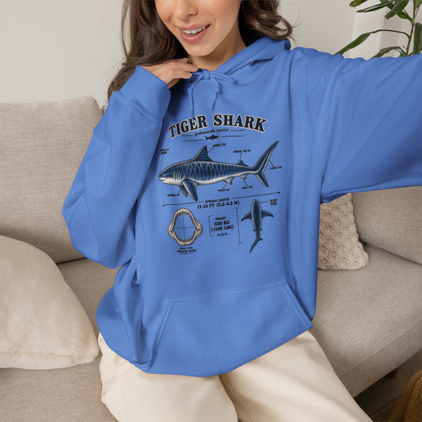 Tiger Shark Anatomy Hoodie — Nautical Science Graphic Pullover