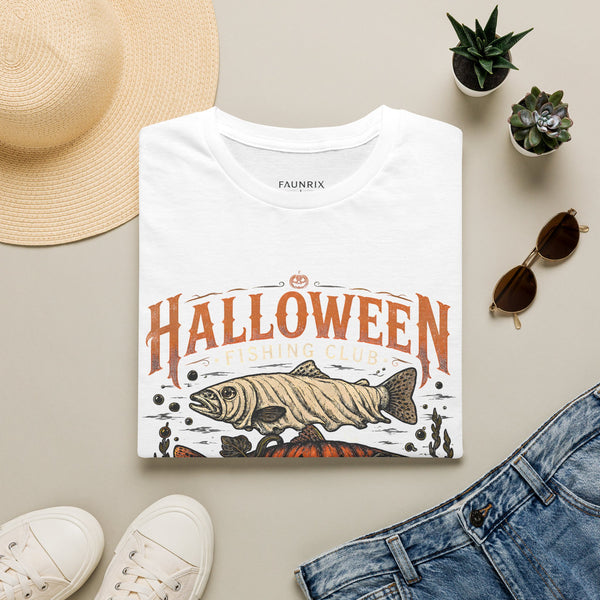 Halloween Trout Graphic T‑Shirt — Spooky Fish Pumpkin Design
