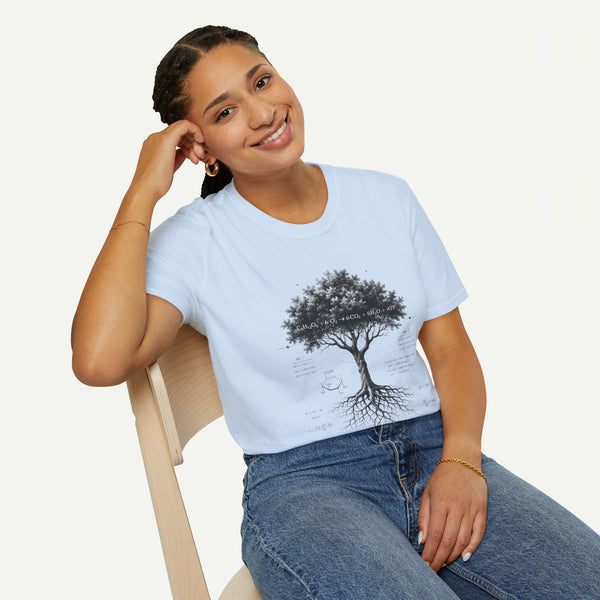 Tree of Life T‑Shirt — Botanical Graphic with Roots and Photosynthesis Diagram