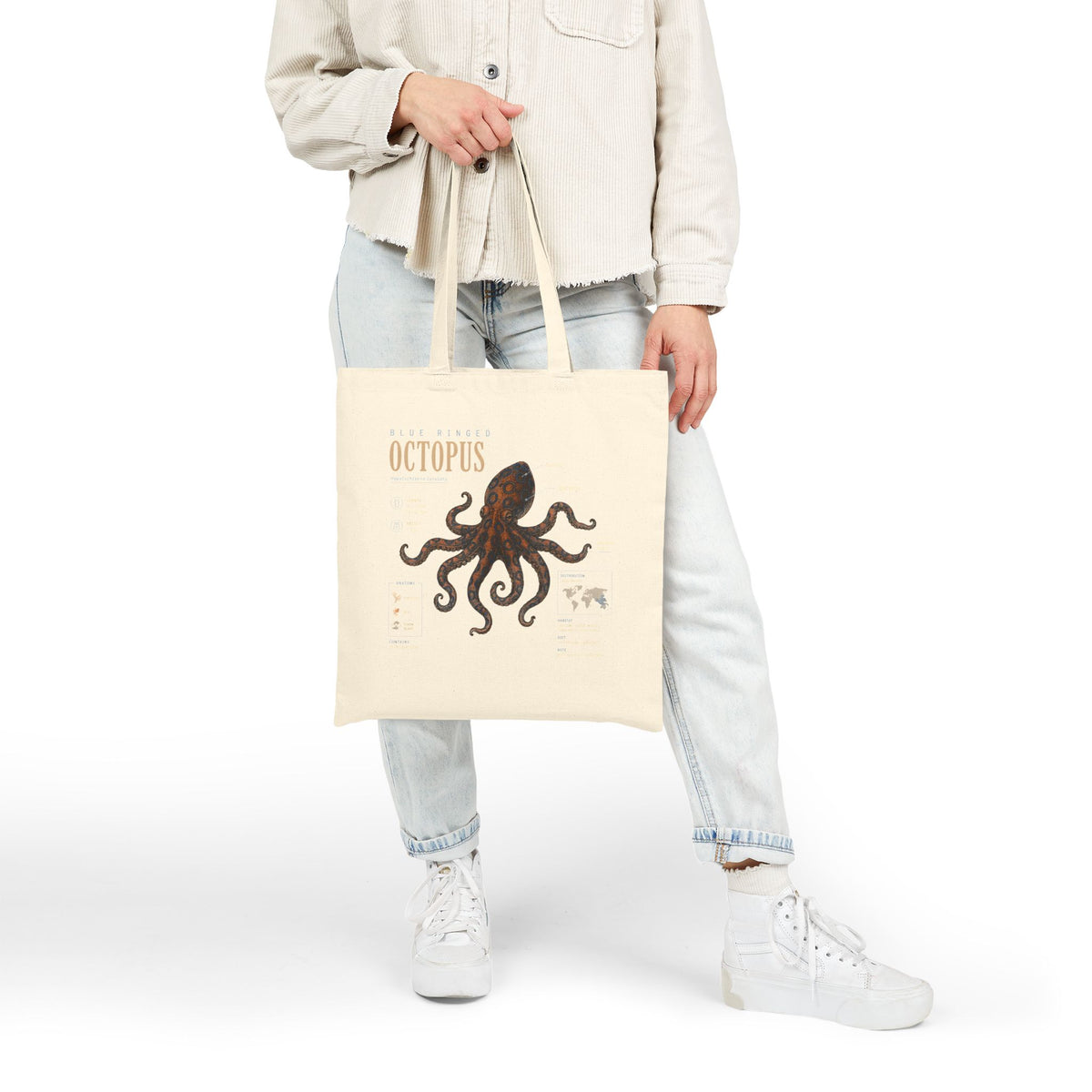 Octopus Canvas Tote Bag — Vintage Sea Creature Illustration Eco Grocery Bag
