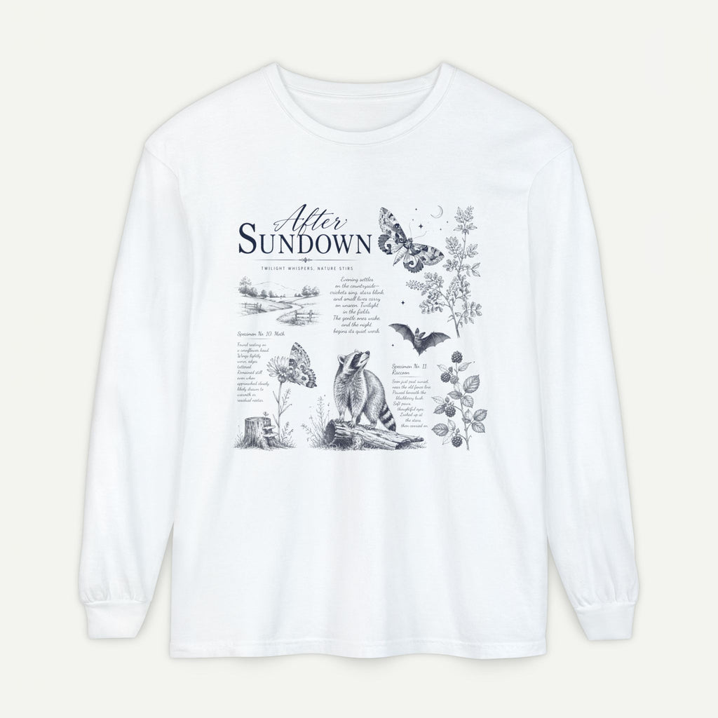 After Sundown Long Sleeve Tee — Vintage Moonlit Nature Graphic