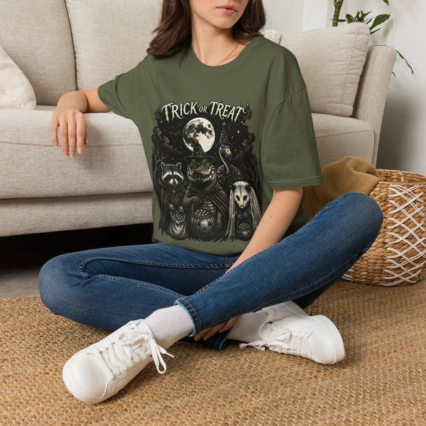 Halloween 'Trick or Treat' T-Shirt — Spooky Moon & Creatures Graphic