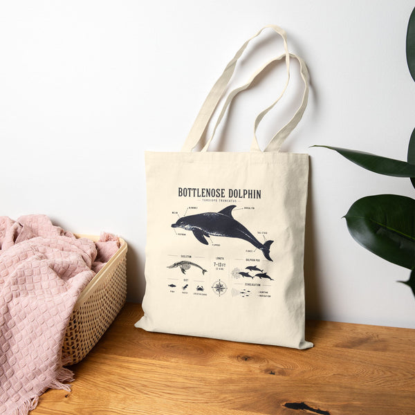Bottlenose Dolphin Anatomy Tote Bag — Marine Biology Canvas Shopper