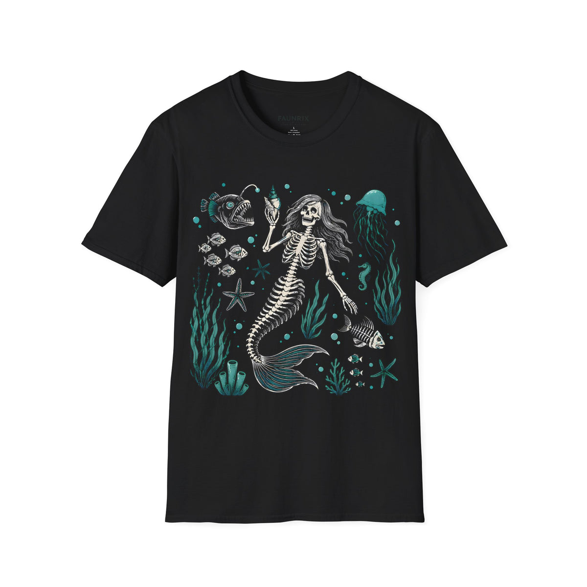 Mermaid Skeleton Tee — Gothic Sea Creature Graphic T-Shirt