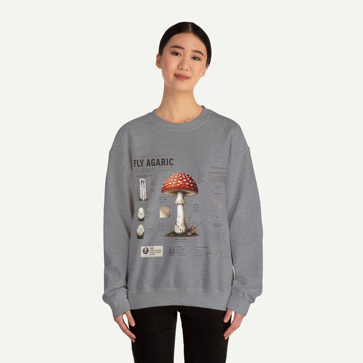 Fly Agaric Mushroom Anatomy Sweatshirt — Botanical Mycology Illustration Crewneck
