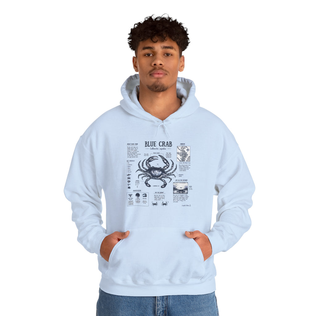 Blue Crab Anatomy Hoodie — Nautical Seafood Diagram Sweatshirt