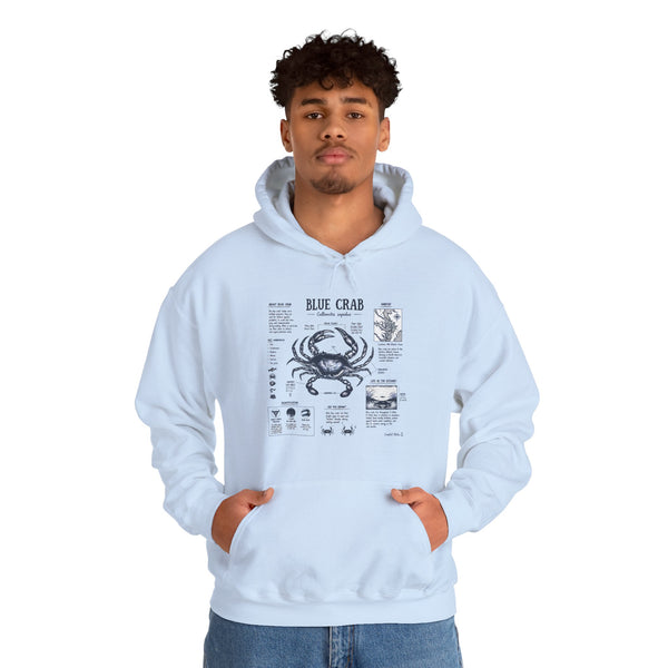 Blue Crab Anatomy Hoodie — Nautical Seafood Diagram Sweatshirt