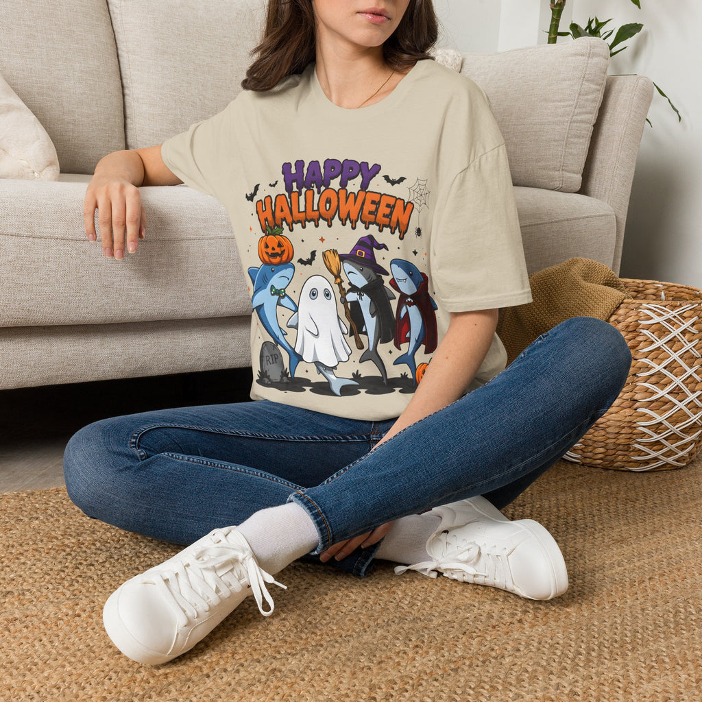 Happy Halloween T-Shirt — Cute Shark, Ghost & Pumpkin Holiday Tee