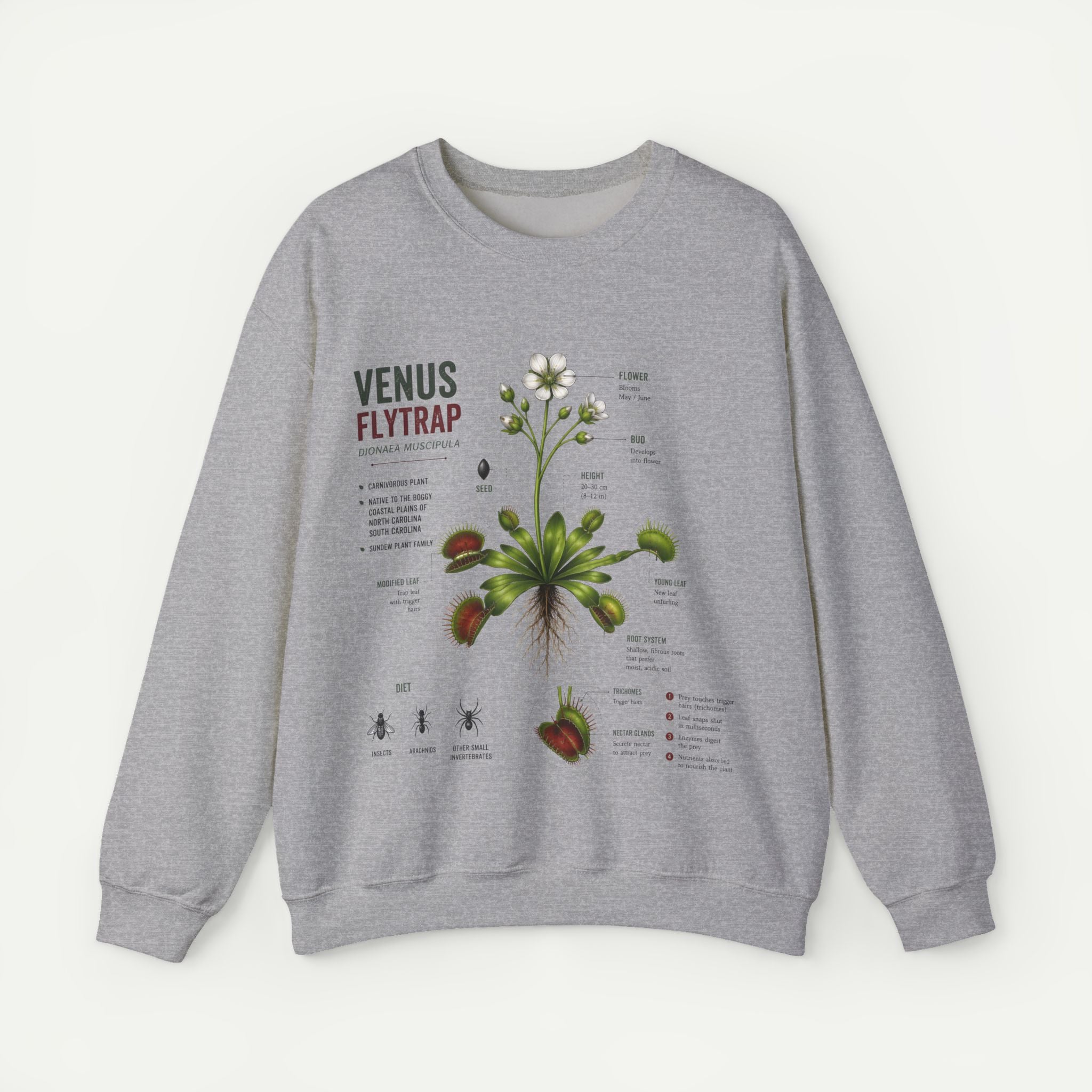 Venus Flytrap Botanical Crewneck Sweatshirt — Vintage Plant Illustration Tee Secondary image