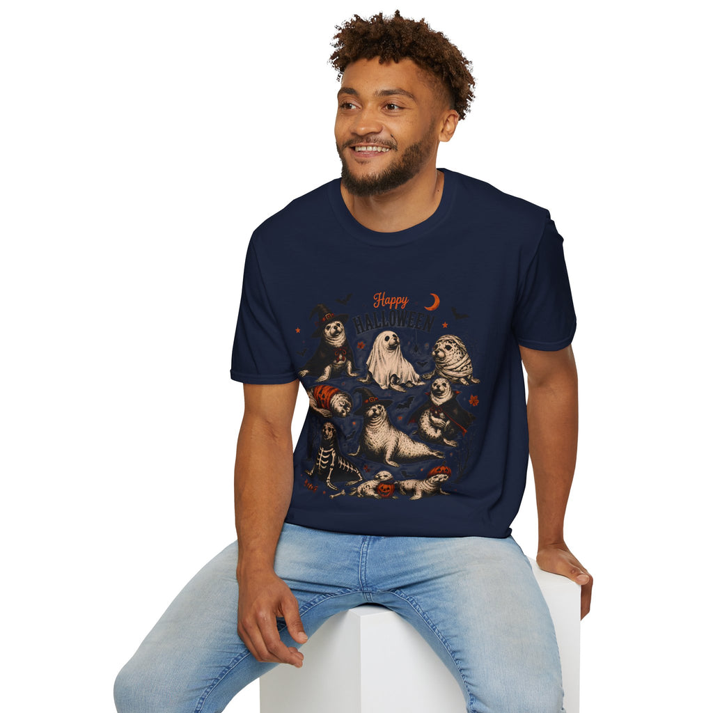 Halloween Seal Crewneck T-Shirt — Happy Halloween Cute Spooky Seal Pals