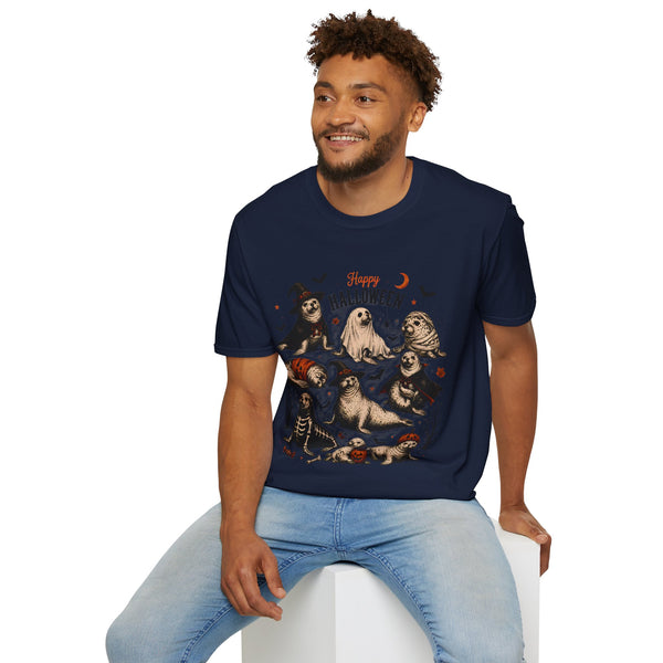 Halloween Seal Crewneck T-Shirt — Happy Halloween Cute Spooky Seal Pals