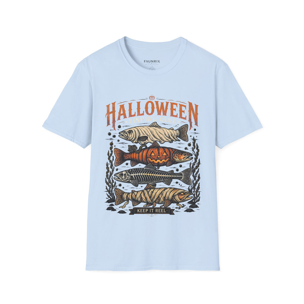 Halloween Trout Graphic T‑Shirt — Spooky Fish Pumpkin Design