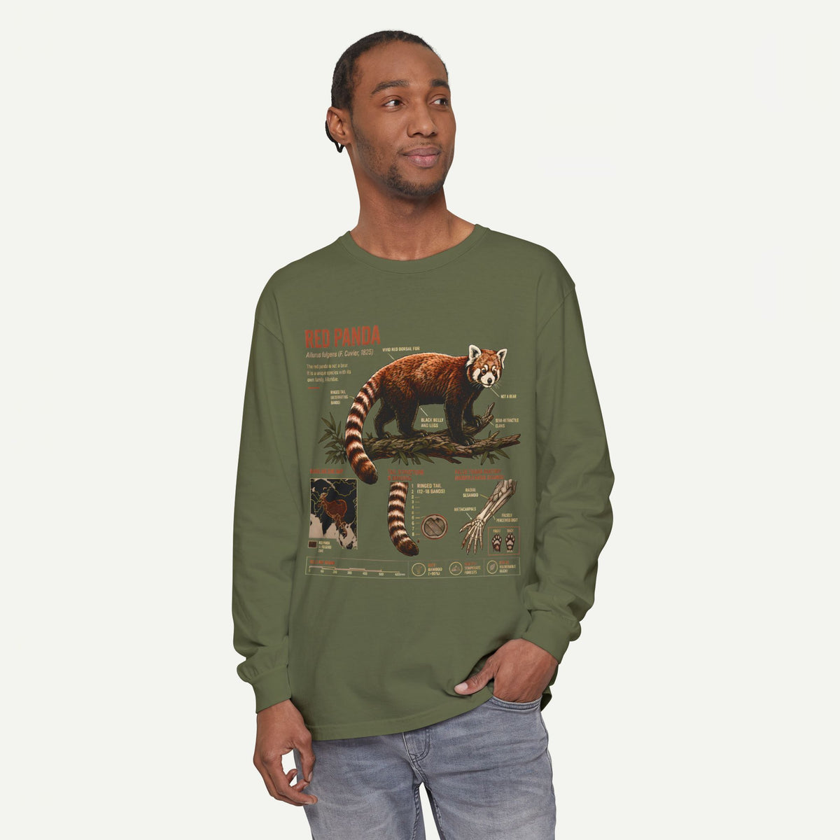 Red Panda Illustrated Long Sleeve Tee — Wildlife Field Guide Shirt