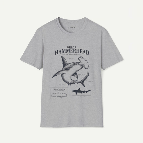Hammerhead Shark Anatomy Tee — Vintage Great Hammerhead Graphic T-Shirt