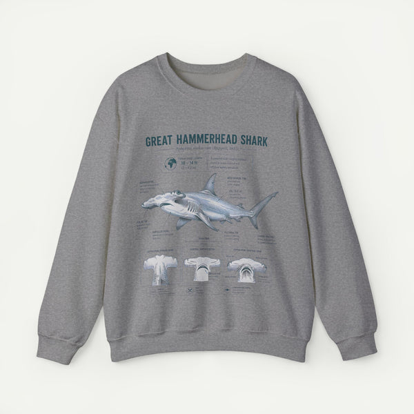 Hammerhead Shark Anatomy Sweatshirt — Great Hammerhead Shark Illustration