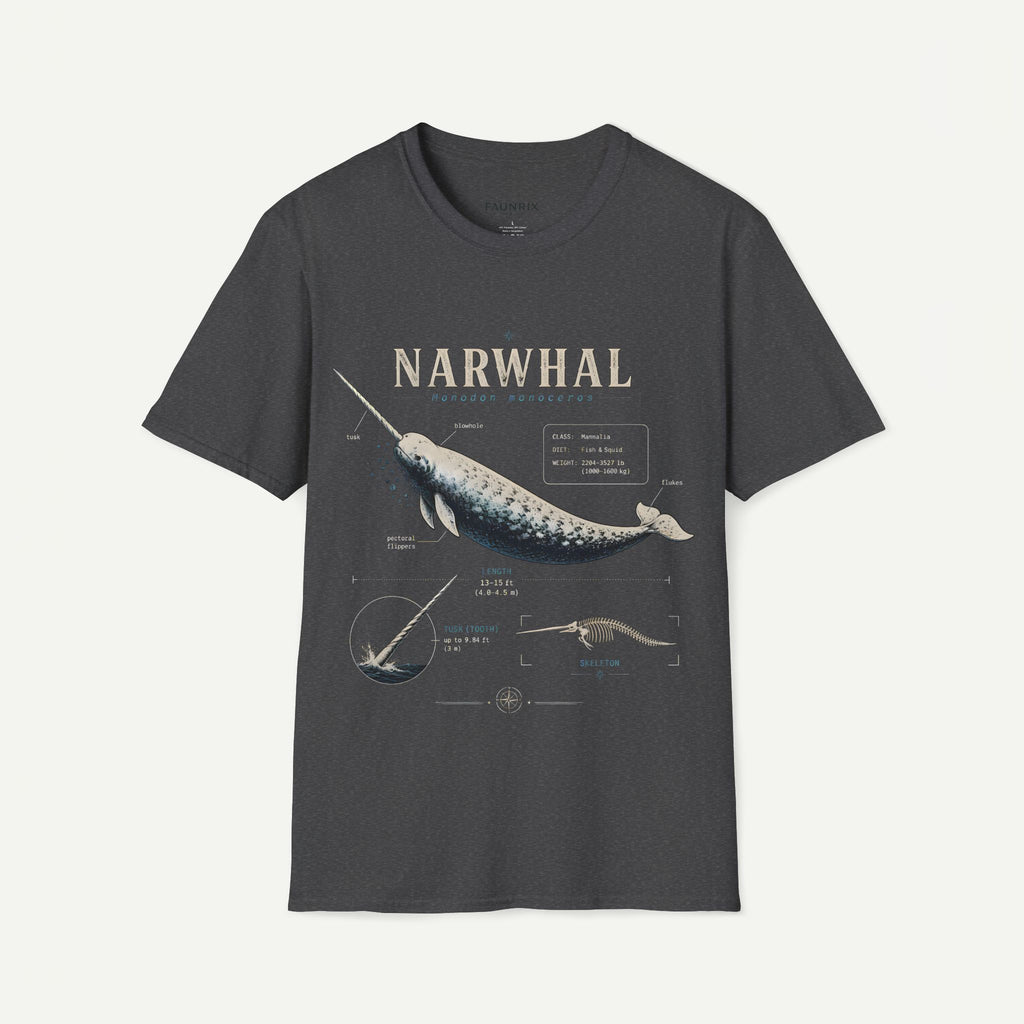 Narwhal Anatomy Diagram T-Shirt — Vintage Marine Mammal Graphic Tee