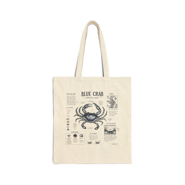 Blue Crab Anatomy Canvas Tote Bag — Nautical Vintage Seafood Diagram Shopper